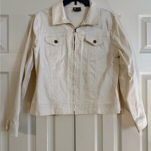 New York & Company Cream Zip-Front Jean Jacket